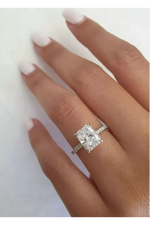 3TCW Radiant Cut Lab Created Diamond Women's Pretty Engagement Ring Real 925 Sterling Silver