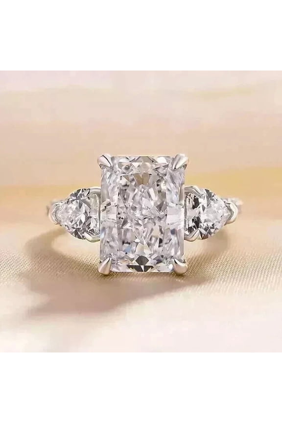 3TCW Radiant & Heart Cut Lab Created Diamond 3 Stone Engagement Ring 14k White Gold Plated