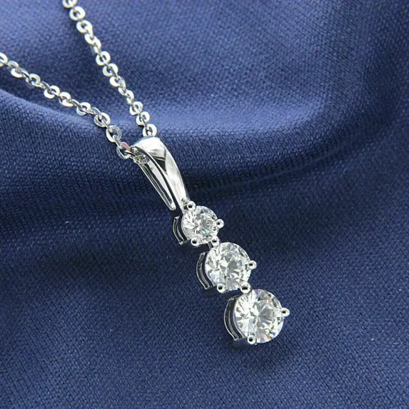 3TCW Round-Cut Lab Created Diamond 3 Stone Pendant Necklace 14k White Gold Plated