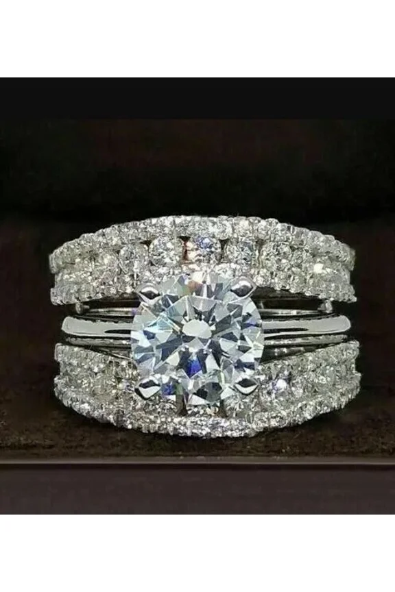 3TCW Round Cut Lab Created Diamond Enhancer Guard Wrap Wedding Ring in 14K White Gold Plated