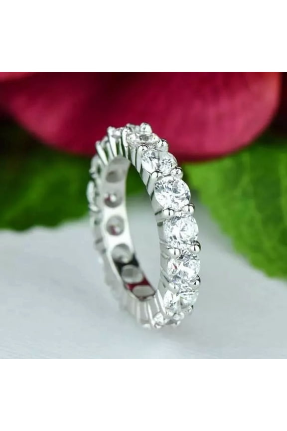 3TCW Round Cut Lab Created Diamond Full Eternity Wedding Band Real 925 Sterling Silver
