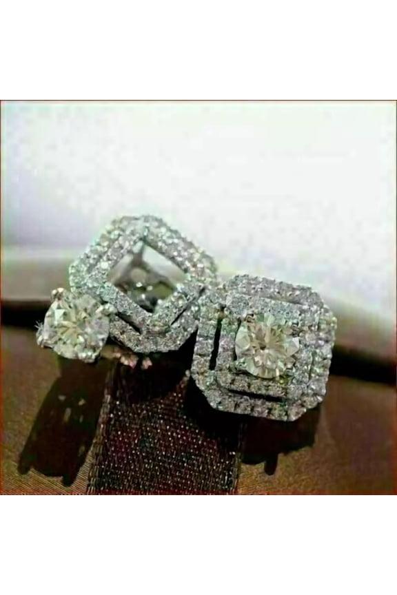 3TCW Round Cut Lab Created Diamond Halo Stud Jacket Earrings 14K White Gold Plated