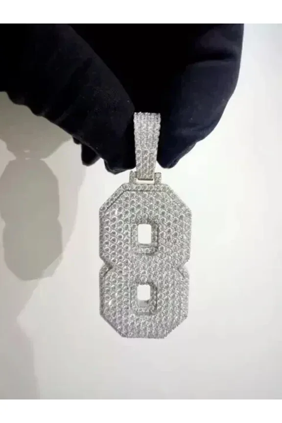 3TCW Round Cut Lab Created Diamond Men's Custom "8" Number Charm Pendant 14k White Gold Plated