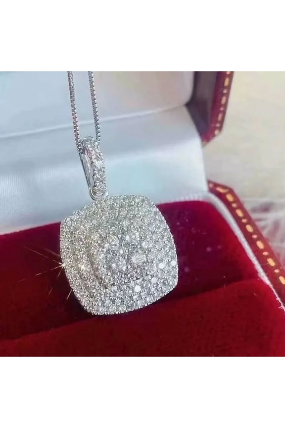 3TCW Round Cut Lab Created Diamond Women's Cluster Diamond Pendant Necklace 14k White Gold Plated