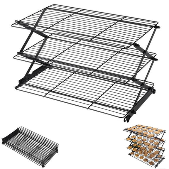 3Tier Cooling Rack for Cooking and Baking, Non-Stick Baking Tools Space Saving Wire Cooling Rack for Biscuits, Cookies, Cake, Roasting, Grilling, Drying Rack