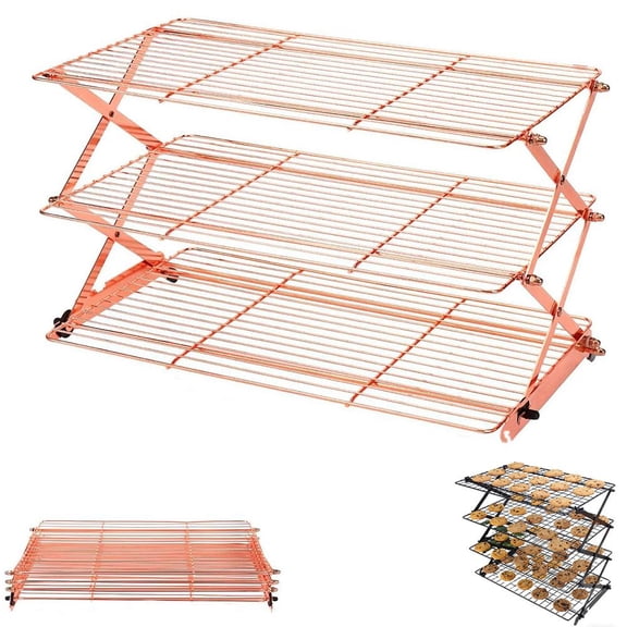 3Tier Cooling Rack for Cooking and Baking, Non-Stick Baking Tools Space Saving Wire Cooling Rack for Biscuits, Cookies, Cake, Roasting, Grilling, Drying Rack