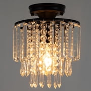 3Tier Crystal Raindrop Chandelier Tassel Round Ceiling Light Black Crystal Light