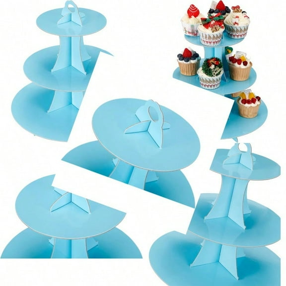 3Tier Cupcake Stand Cake Stand holder Tiered DIY Cupcake Stand Tower for Dert Table Displays Birthday Theme Party Favors Decoration Floral Tea Party 12 W x 12.8 H Light Blue
