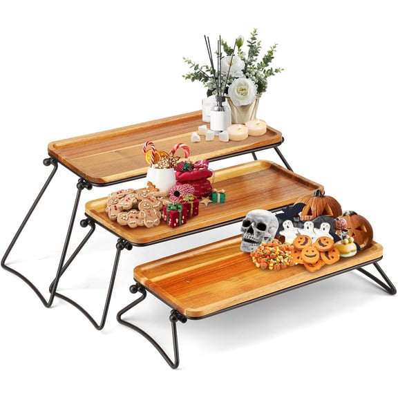 3Tier Cupcake Stand and Towers Large Serving Tray for Party Acacia Wooden Dessert Table Display Set Decorative Tray Tiered Tray Decor Small Chees Charcuterie Boards Rustic Wood Serving Platters Trays