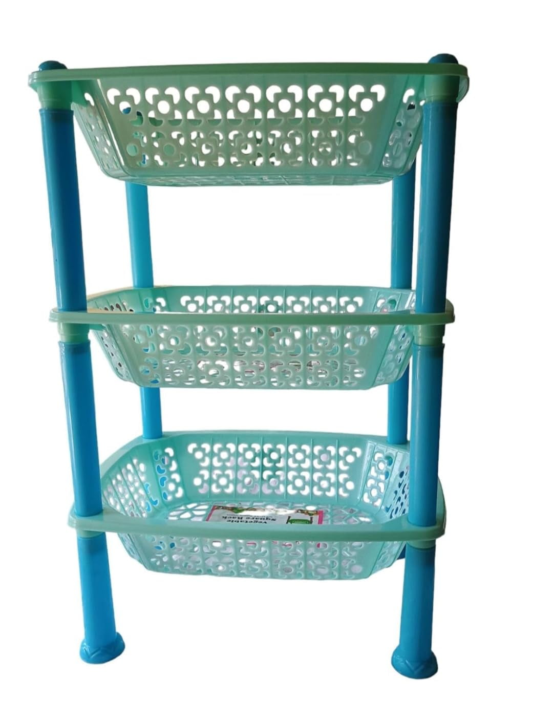 3Tier Plastic Storage Rack Decorative Floral Pattern Turquoise Blue and ...