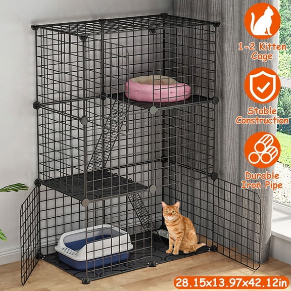 3Tiers Cat Playpen Cage Metal Indoor Cat House Detachable Kitten House Net Box