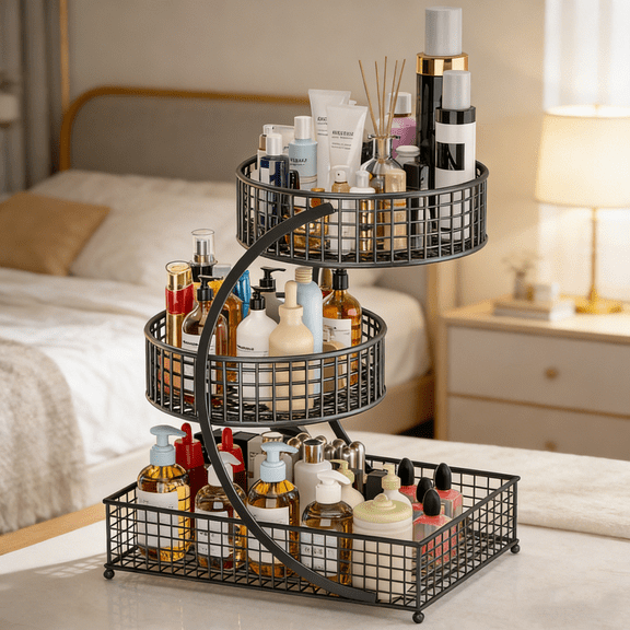 3Tiers Metal Cosmetic Organizers Modern Storage Rack For Skincare Lipsticks Bathroom Countertop Without Tool