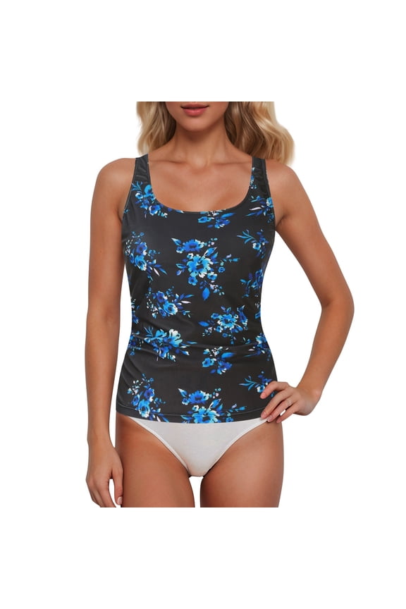 Women Tankini Tops Full Coverage Removable Pads Long Ruched Swimwear Tops Seaside Vacation Pool Bathing Suit Tops