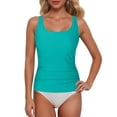 thumbnail image 1 of Ttongbb Women Tankini Tops Full Coverage Removable Pads Long Ruched Swimwear Tops Seaside Vacation Pool Bathing Suit Tops, 1 of 5