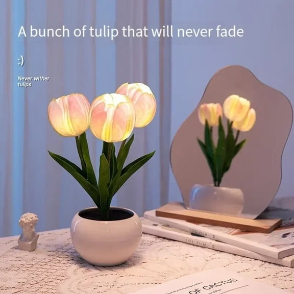 3Tulips Table Lamp LED Simulation Flower Bedside Lamp Bouquet Bedroom Bedside Romantic Atmosphere Birthday Gift Home Decoration