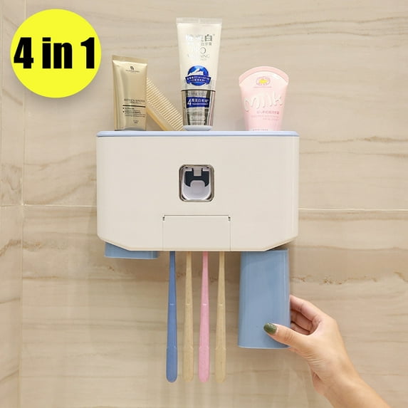 3Types Hands Free Automatic Toothpaste Dispenser Toothbrush Cup Holder Set With Wall Mount Stand Bathroom Accessories Home Decor
