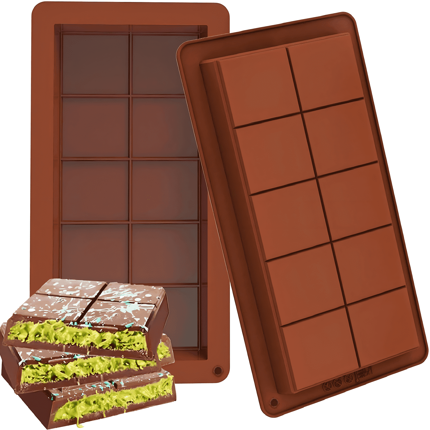 3U 2Pcs Large Deep Chocolate Mold Silicone Candy Molds for dubai chocolate bar Making Mold