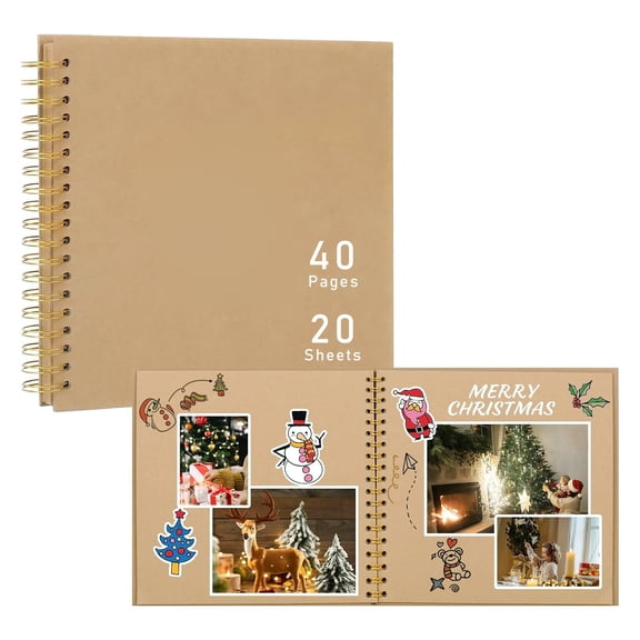 3U 8x8 Inch Scrapbook Photo Album, 40 Page Decorative Kraft Paper Book for 4x6 Pictures, DIY Memory Photo Albums as Gifts for Wedding Baby Christmas School Family