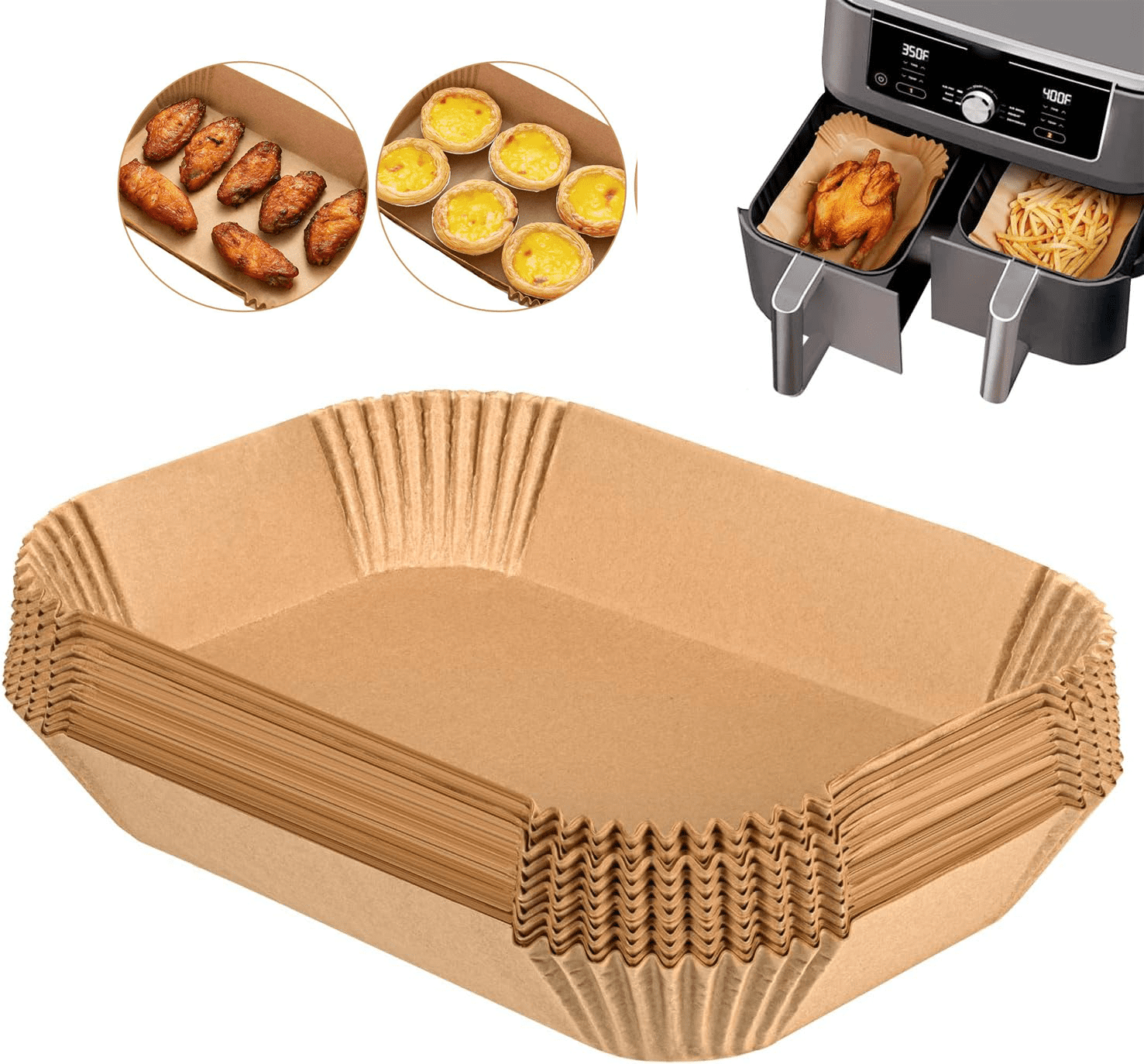Air Fryer Liners Disposable, Air Fryer Parchment Paper Liners 125PCS Rectangle, 8.6" X 5.5" for Ninja DZ201,Ninja Foodi