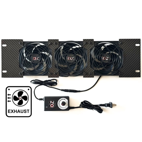 OZ-USA 3U Rackmount Cooling Exhaust Fan Panel  Quiet High-Airflow 19" Server Network AV Cabinet Cooler Carbon Fiber