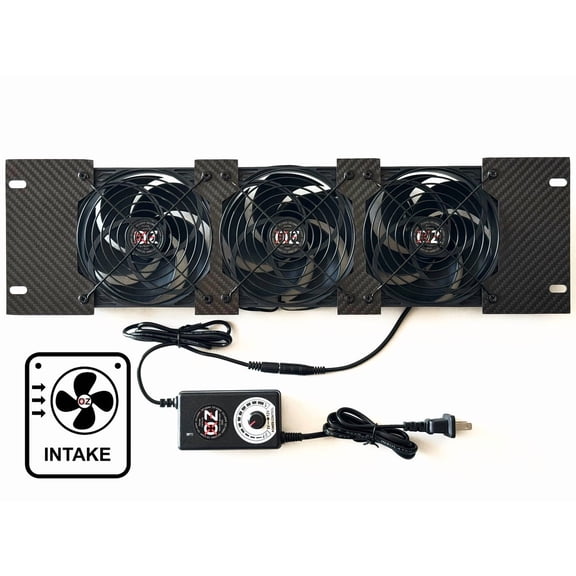 3U Rackmount Cooling Intake Fan Panel Quiet High-Airflow 19" Server Network AV Cabinet Cooler Carbon Fiber