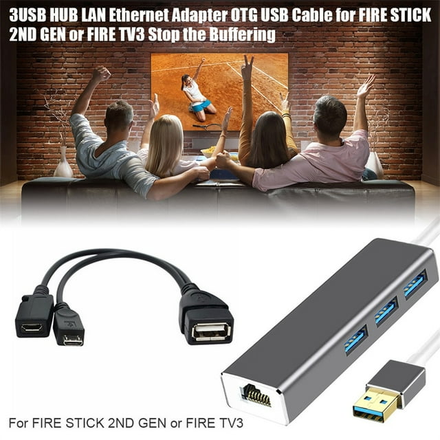 3USB HUB LAN Adapter OTG USB CABLE for FIRE STICK 2ND OR FIRE
