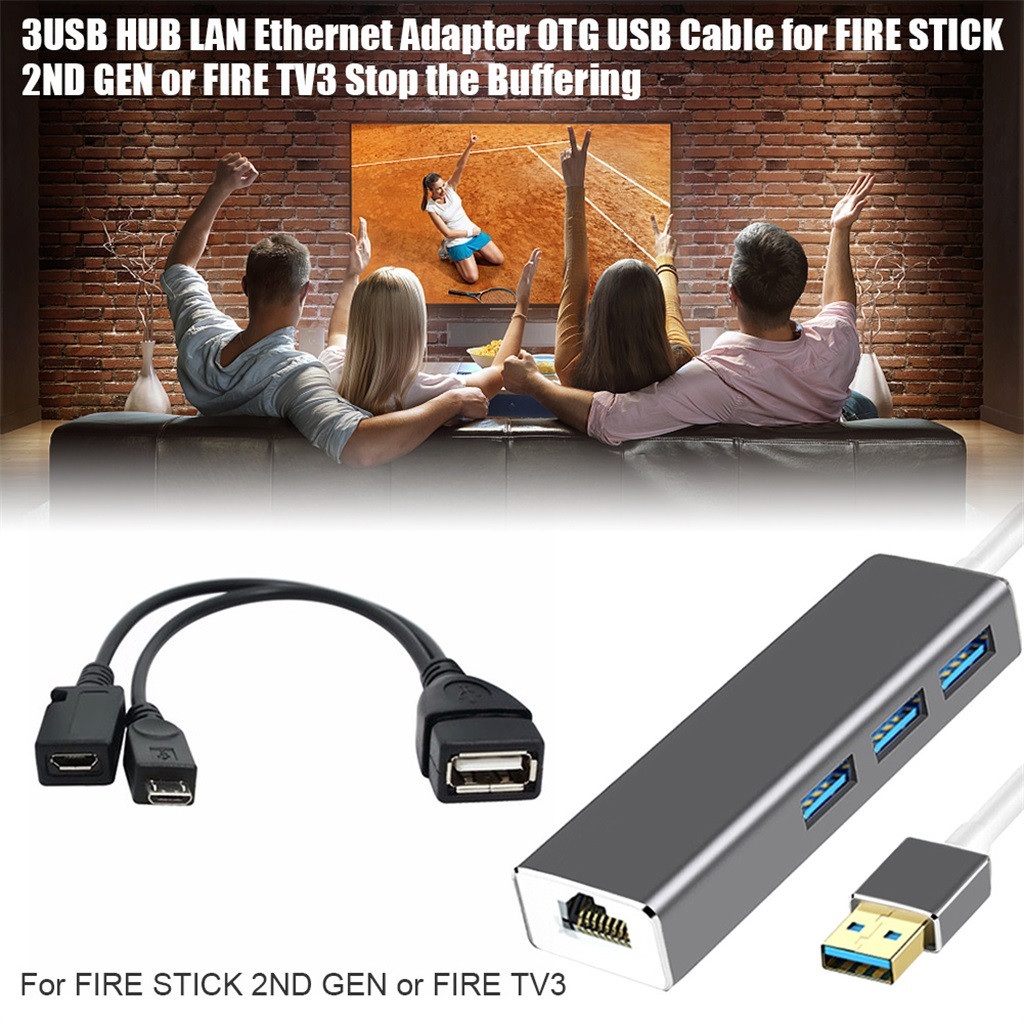 3USB HUB LAN Ethernet Adapter OTG USB CABLE for FIRE STICK 2ND OR FIRE ...