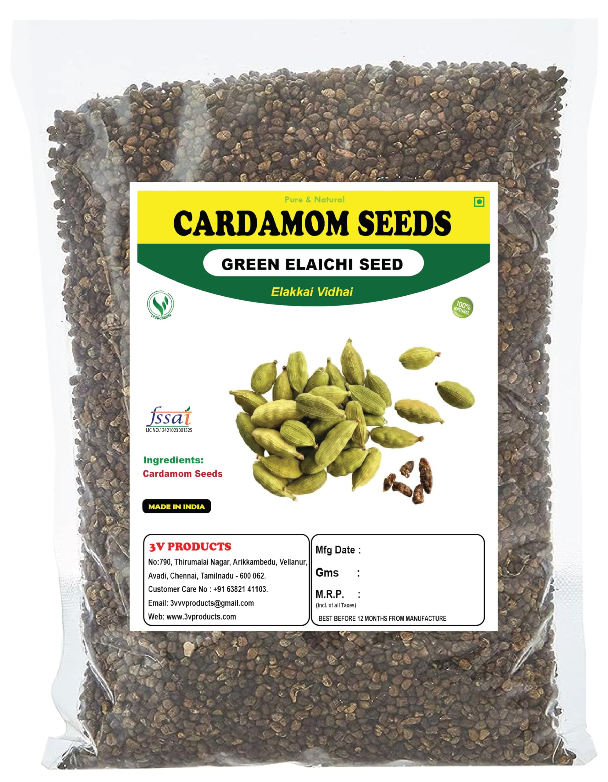 3V Products Cardamom Seeds 1Kg | Natural Elaichi Dana | Elakkai Vidhai ...