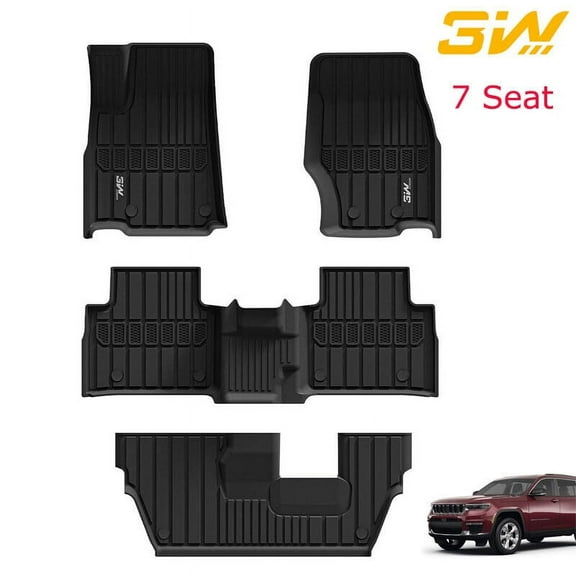 3W Custom Fit Floor Mats for Jeep Grand Cherokee L 7 Seat 2021-2024 - All Weather, TPE, Full Set