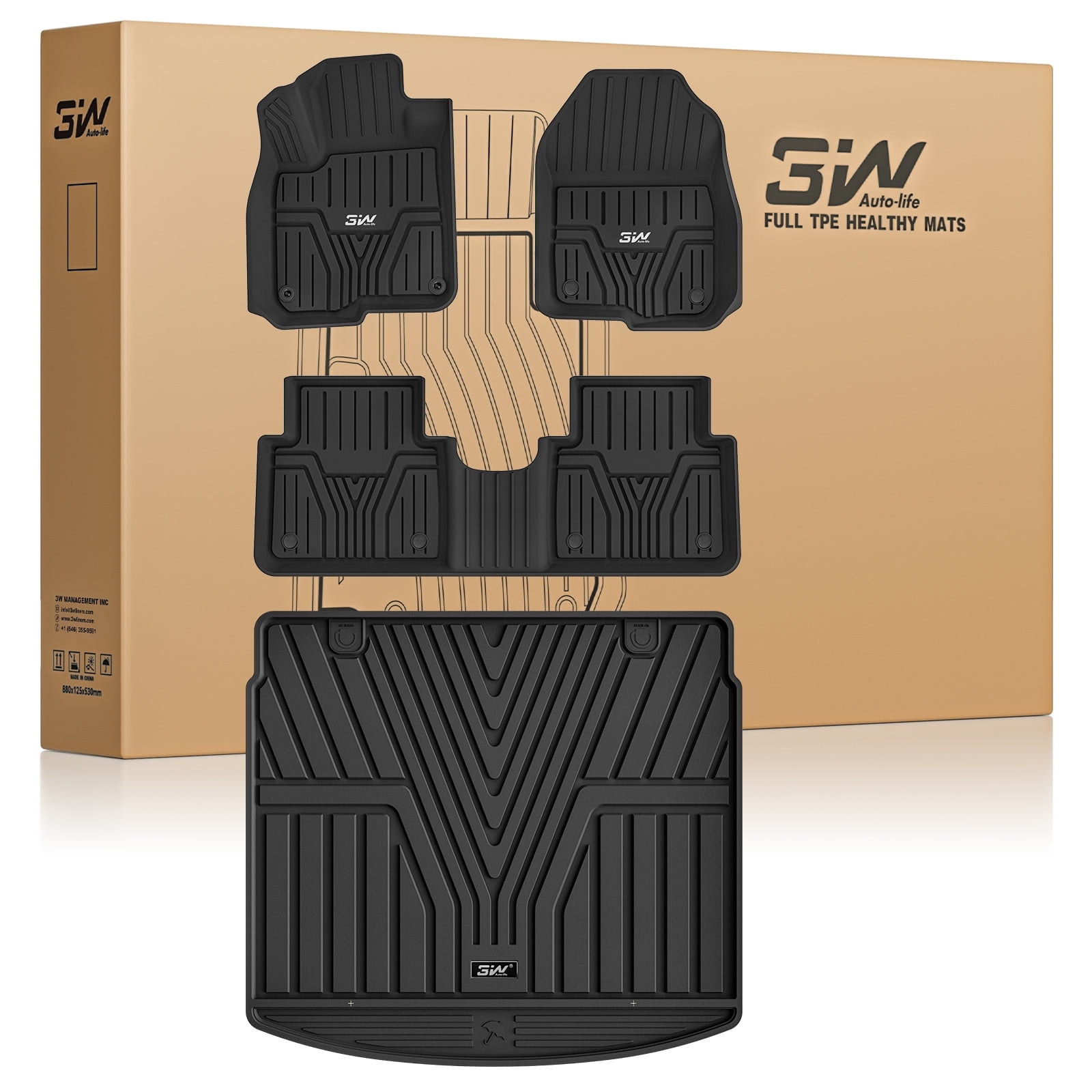 3W Floor Mats 2 Row w/ Trunk mat Cargo Liner for Honda CRV 2017-2020 2021 Custom Fit,Not For Hybrid Model