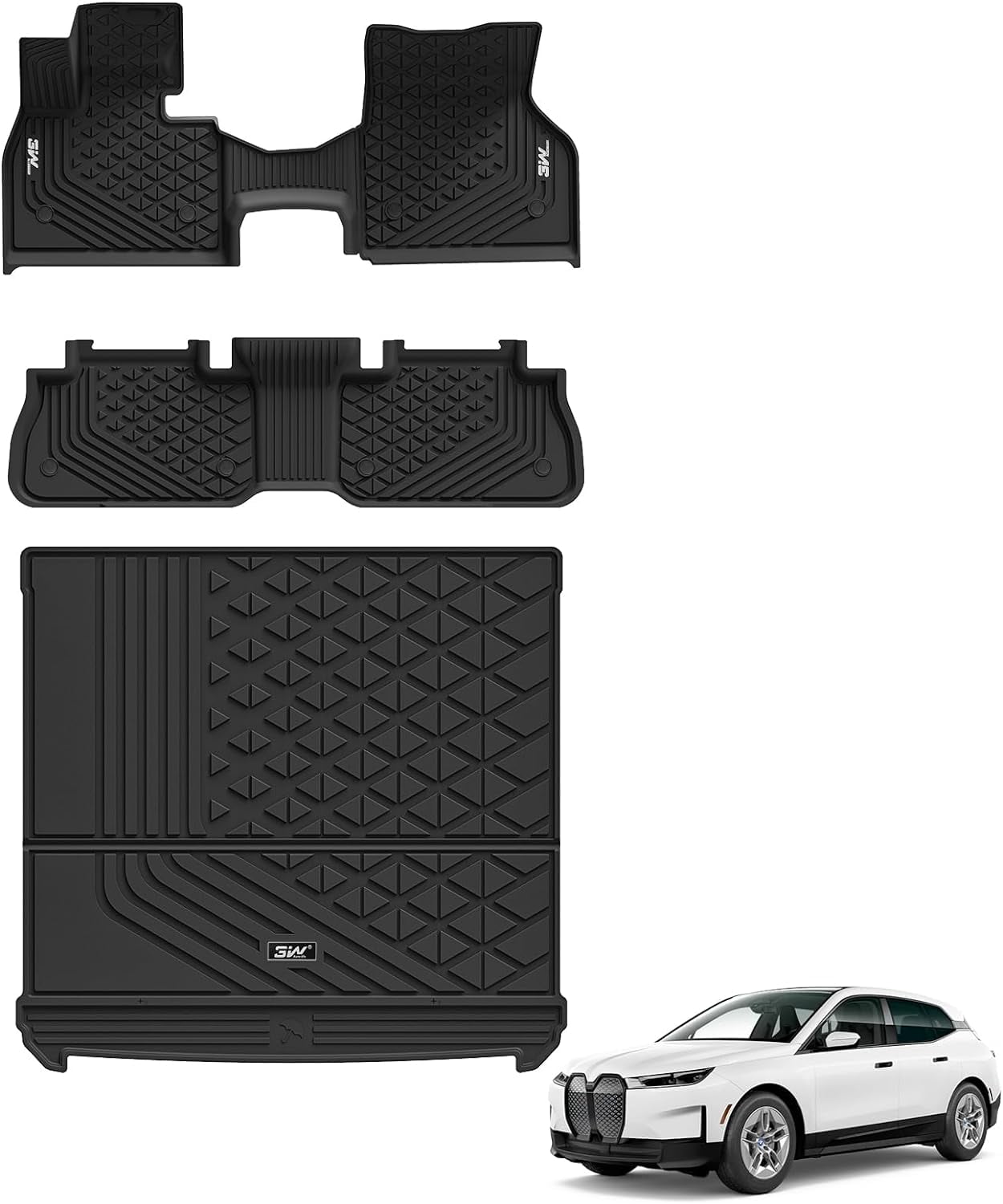 3W Floor Mats & Cargo Liner for 2022 2023 2024 BMW iX All Weather TPE ...