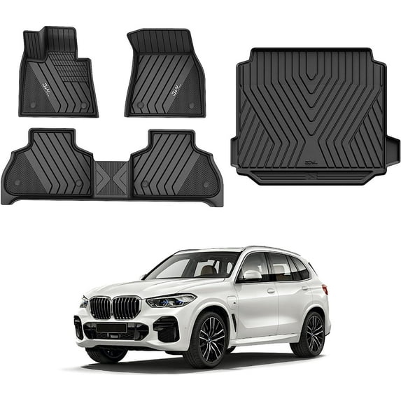3W Floor Mats & Cargo Liner for BMW X5 2019-2024 , TPE All Weather Custom Fit Floor Liner & Cargo Mats for BMW X5 40i 50i 45e M50i M (Only for 5 Passenger Seat)