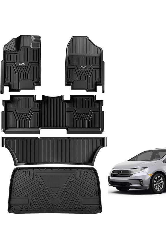 Floor Mats and Cargo Liner Compatible for Honda Odyssey 2018-2024 TPE All Weather Custom Fit Floor Liner and Cargo Mats 1st 2nd and 3rd Rows Car Mats and Trunk Liner Black
