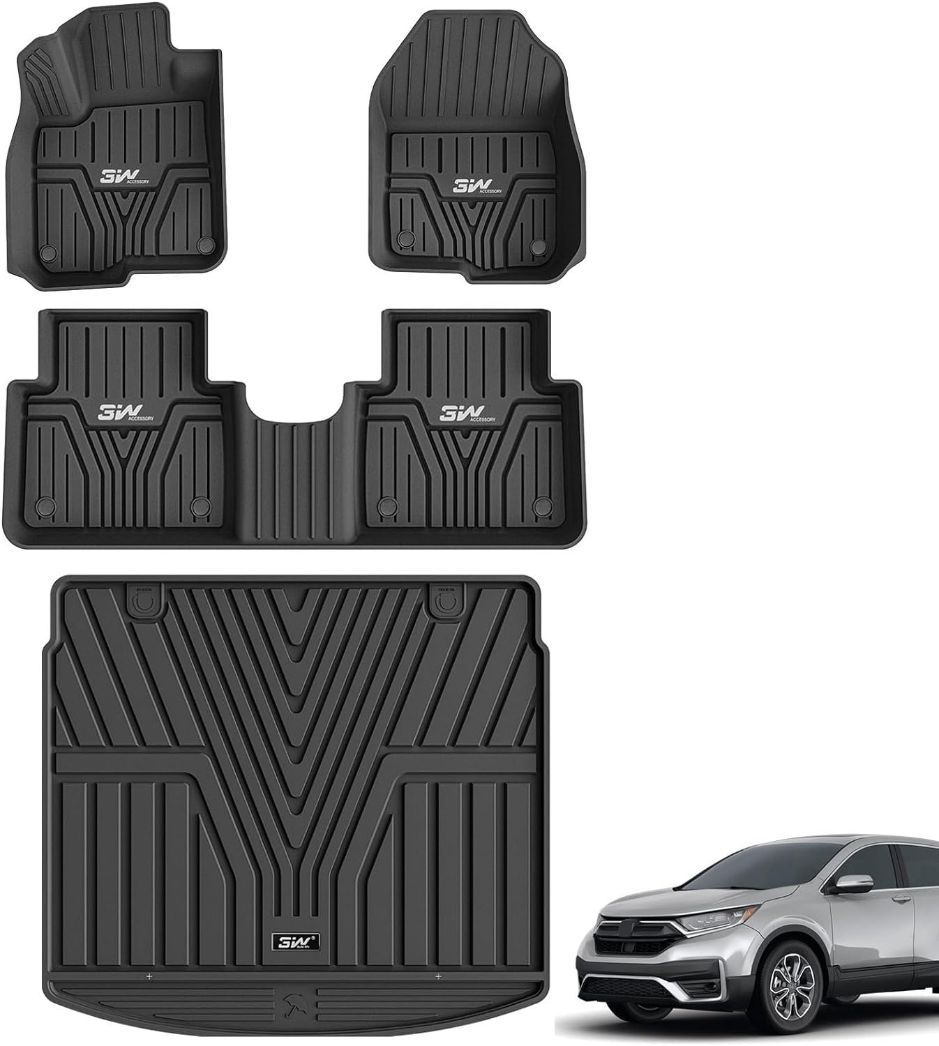 3W Floor Mats & Cargo Liner Fit for Honda CR-V CRV 2017-2022 TPE All Weather Custom Fit Floor Liner and Cargo Mats For Honda CRV Black(NOT for Hybrid)