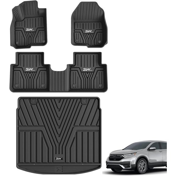 3W Floor Mats & Cargo Liner Fit for Honda CR-V CRV 2017-2022 TPE All Weather Custom Fit Floor Liner and Cargo Mats For Honda CRV Black(NOT for Hybrid)
