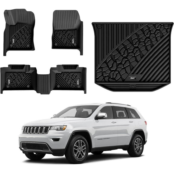 3W Floor Mats and Cargo Liner for Jeep Grand Cherokee 2016-2021 All Weather Custom Fit 1st and 2nd Rows Car Mats and Trunk Liner Black, Not for Jeep CHEROKEE(Non L)