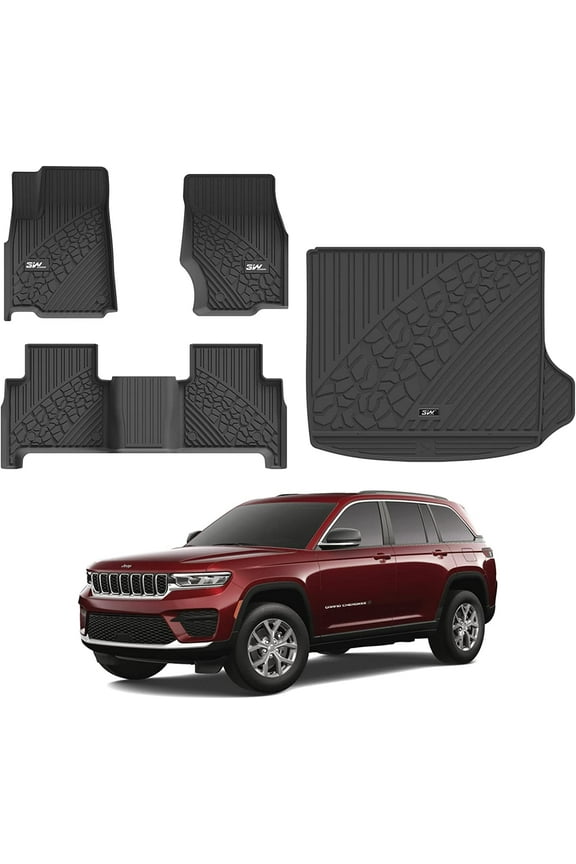 Floor Mats & Cargo Liner for Jeep Grand Cherokee 2022-2024 TPE All Weather Custom Fit Floor Liner 1st & 2nd Rows and Trunk Mat Full Set Car Mats, Black