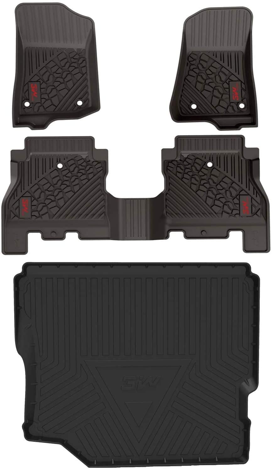 3W Floor Mats&Cargo Liner for Jeep Wrangler JL 2018 2019 2020 2021 with subwoofer - All Weather Floor Liners &Trunk mats Red logo for Jeep Wrangler JL Unlimited 4-Door,Black