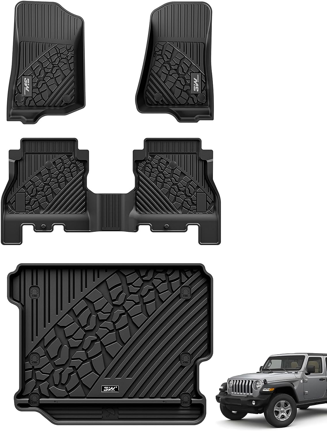 3W Floor Mats and Cargo Liner for Jeep Wrangler JL 4Door Without