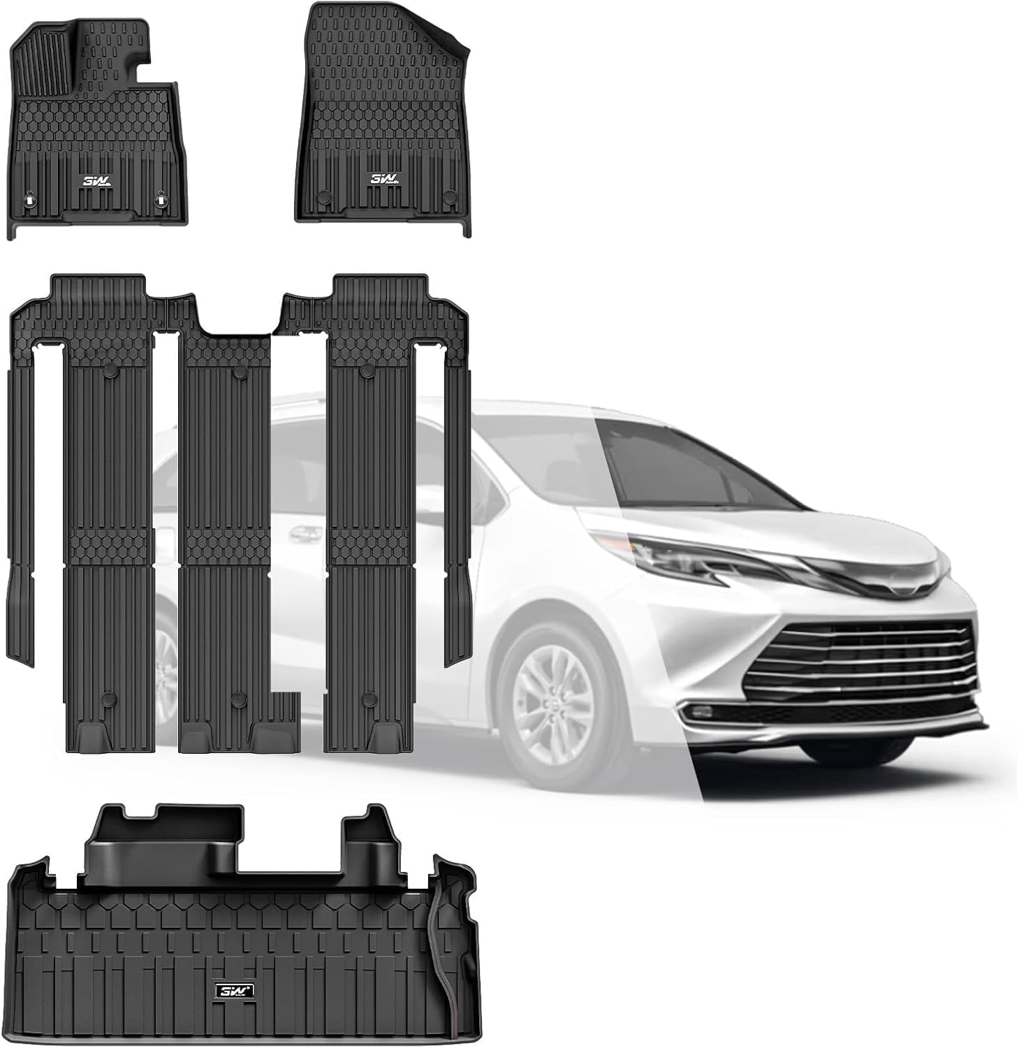 3W TPE All Weather Floor Mats & Cargo Liner for Toyota Sienna 2021-2025 ...