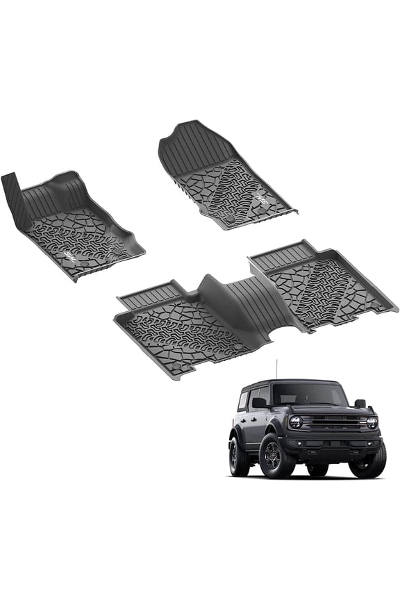 Floor Mats Compatible for 2021 2022 2023 Ford Bronco 4 Door TPE All Weather Car Accessories Custom Fit Floor Liner 1st and 2nd Row Full Set Car Mats, Black