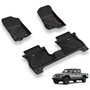 3W Floor Mats Compatible for Jeep Gladiator 2020-2023, Custom Fit TPE All Floor Liner for Weather Jeep Gladiator,1st & 2nd Row Full Set Car Liners with red Logo,Black