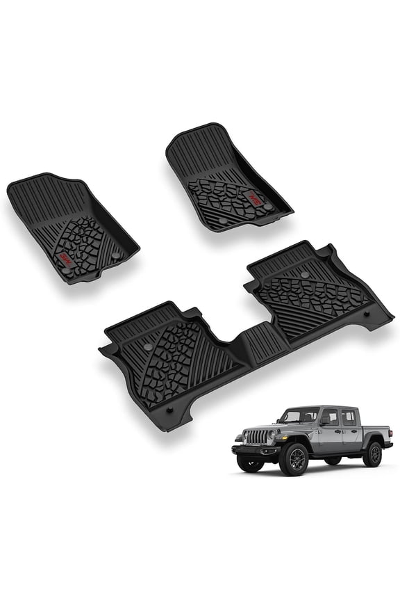 Floor Mats Compatible for Jeep Gladiator 2020-2023, Custom Fit TPE All Floor Liner for Weather Jeep Gladiator,1st & 2nd Row Full Set Car Liners with red Logo,Black