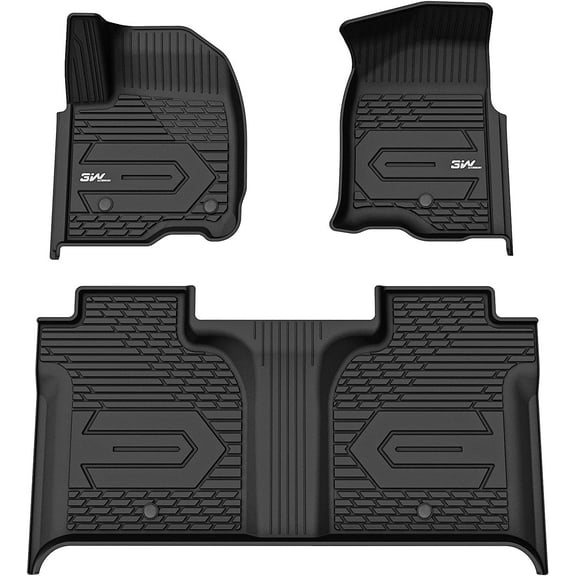 3W Floor Mats Fit for 2019-2024 Chevrolet Silverado Floor Liner Car Mats For 2020-2024 GMC Sierra 1500 2500 3500 Crew CabCrew Cab TPE All Weather Fit For 2nd Row with Storage