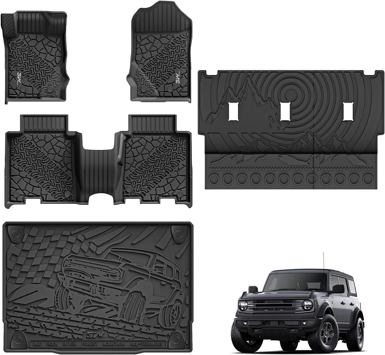 3W Floor Mats Fit Ford Bronco Floor Liners & Cargo Mat & Back Seat ...