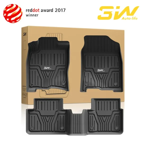 3W Floor Mats Fit for Honda Civic 2016-2021 All Weather TPE Car Liners For Honda Civic 1st & 2nd Row Set Black Honda Civic Car Floor Mats Anti-Slip