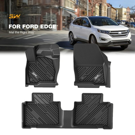 3W Floor Mats Floor Liners Fit for Ford Edge 2015-2024 and Ford Edge ST 2019-2023 TPE All Weather Custom Fit Ford Edge / Edge ST Floor Liner 1st & 2nd Row Full Set Black Car Mats