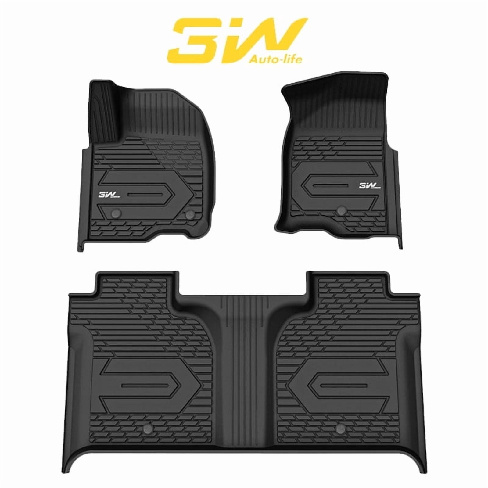 3W Floor Mats For 2019-2025 Chevy Silverado/GMC Sierra Denali 1500 & 2020-2025 GMC Sierra 2500HD/3500HD Crew Cab TPE All Weather Floor Liner Car Mats
