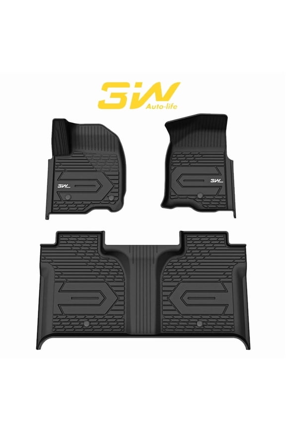 Floor Mats For 2019-2025 Chevy Silverado/GMC Sierra Denali 1500 & 2020-2025 GMC Sierra 2500HD/3500HD Crew Cab TPE All Weather Floor Liner Car Mats