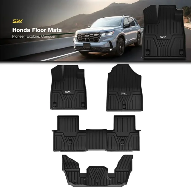 3W Floor Mats for Honda Pilot 2023 2024 Custom Fit TPE All Weather